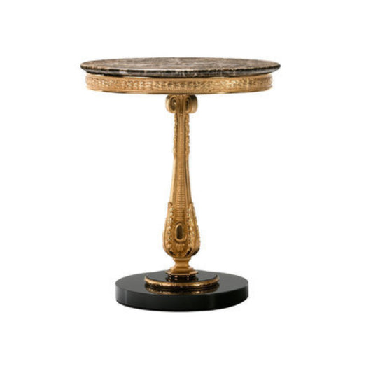 Elegant Round Side Table with Opulent Gold Accents and Marble Top