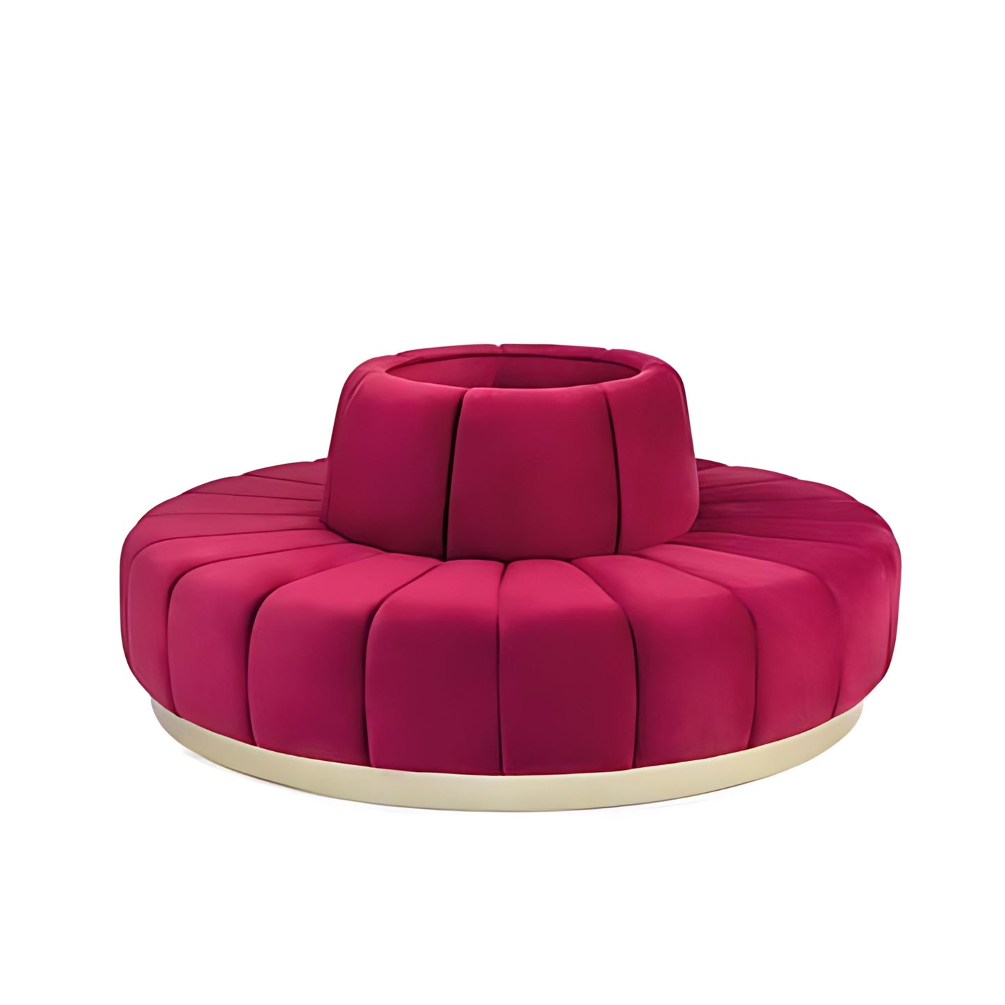 Chic Circular Seating: The Plush Magenta Lounge with Metallic Base