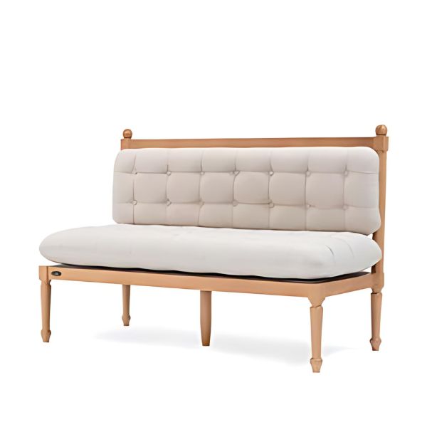 Classic Comfort: The Beige Tufted Sofa with Wooden Frame