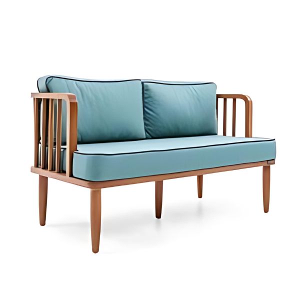 Coastal Charm: The Light Blue Upholstered Sofa with Wooden Frame