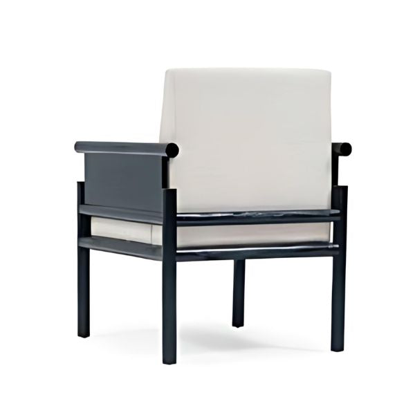 Minimalist Design: The Beige Upholstered Accent Chair with Black Wooden Frame