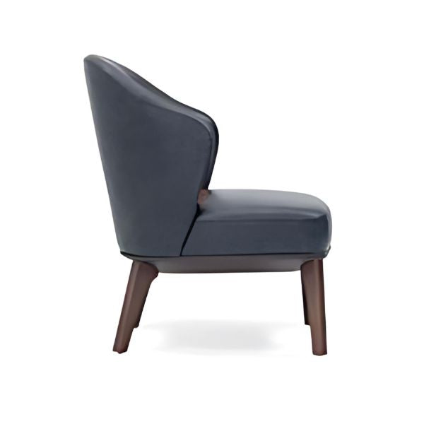 Refined Style: The Dark Blue Upholstered Accent Chair with Wooden Legs