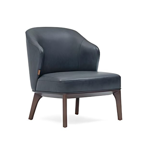 Refined Style: The Dark Blue Upholstered Accent Chair with Wooden Legs