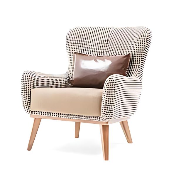 Eclectic Elegance: The Checkered Upholstered Accent Chair with Wooden Legs