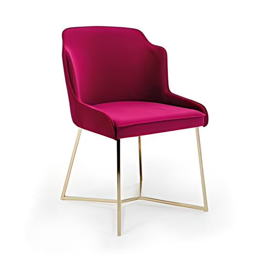 Luxurious Magenta Upholstered Armchair with Gold Legs: A Statement of Comfort and Style