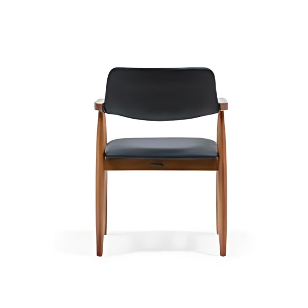 Contemporary Dark Wood Armchair with Navy Leather Upholstery