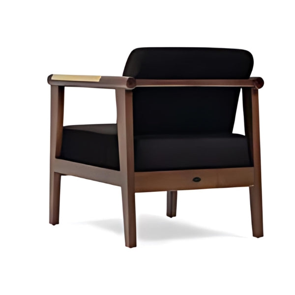 Modern Elegance: The Black Upholstered Accent Chair with Wooden Armrests