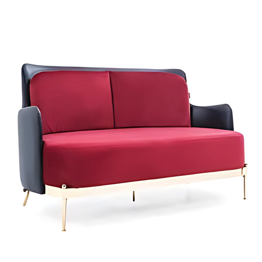 Chic Contrast: The Burgundy and Navy Upholstered Sofa with Gold Accents