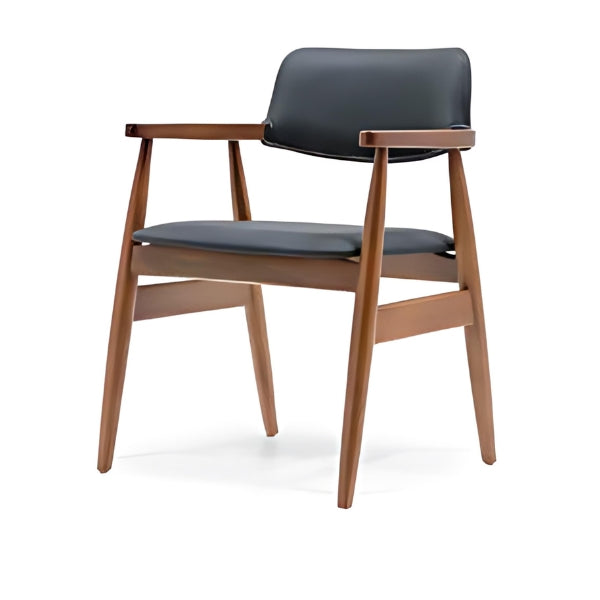 Contemporary Dark Wood Armchair with Navy Leather Upholstery