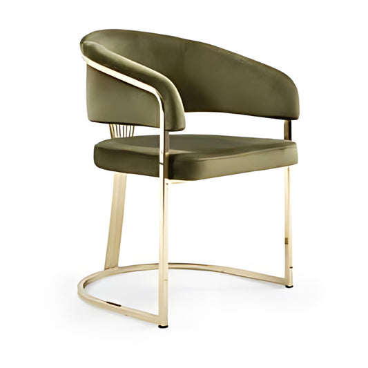 Elegant Olive Green Upholstered Armchair with Gold Base: A Stylish Comfort Statement