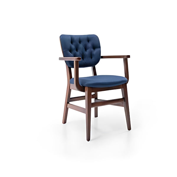 Elegant Navy Blue Tufted Armchair with Rich Walnut Frame