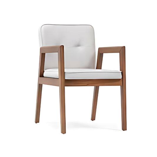 Contemporary White Upholstered Armchair with Walnut Frame