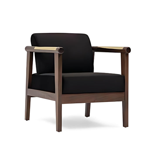 Modern Elegance: The Black Upholstered Accent Chair with Wooden Armrests