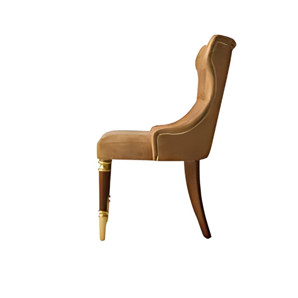 Luxurious Tan Upholstered Armchair with Gold Accents