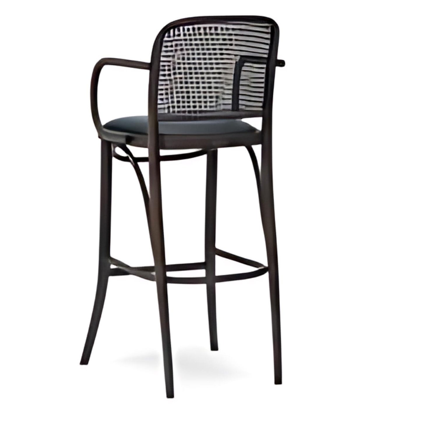 Classic Charm: The Dark Brown Wooden Bar Stool with Woven Back and Arms