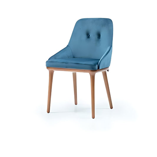 Luxurious Teal Upholstered Armchair with Wooden Legs: A Stylish Fusion of Comfort and Elegance