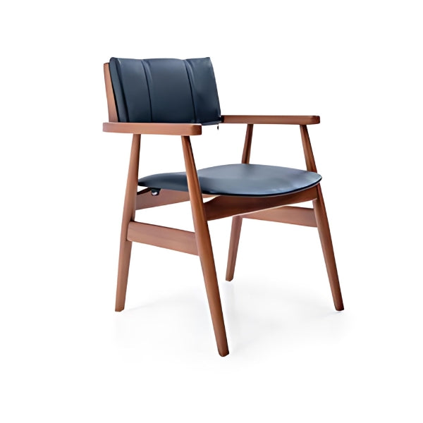 Sleek Dark Wood Armchair with Black Upholstered Seat