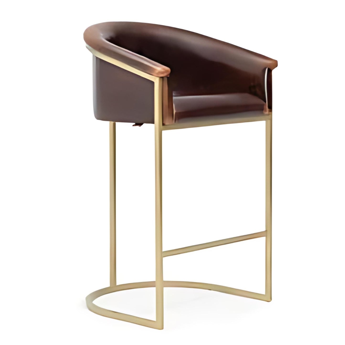 Elegant Comfort: The Brown Leather Bar Stool with Gold Base