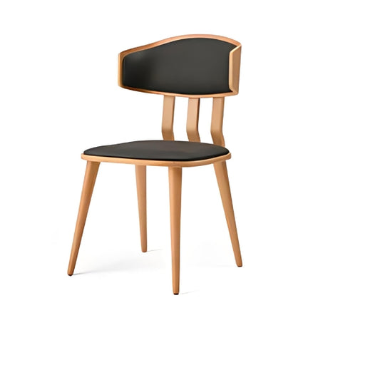 Modern Light Wood Chair with Black Upholstered Back and Seat