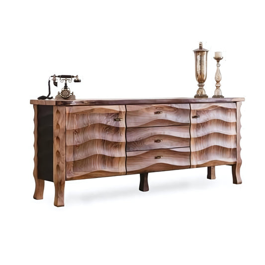 Artistic Elegance: The Wave-Patterned Walnut Sideboard