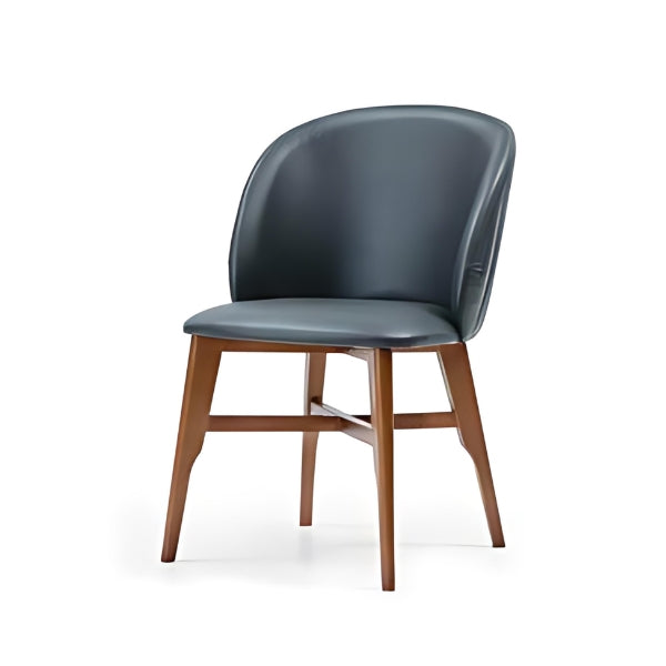 Contemporary Dark Blue Upholstered Armchair with Wooden Legs