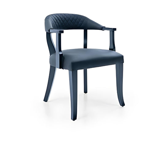 Luxurious Navy Blue Armchair with Quilted Back and Glossy Legs