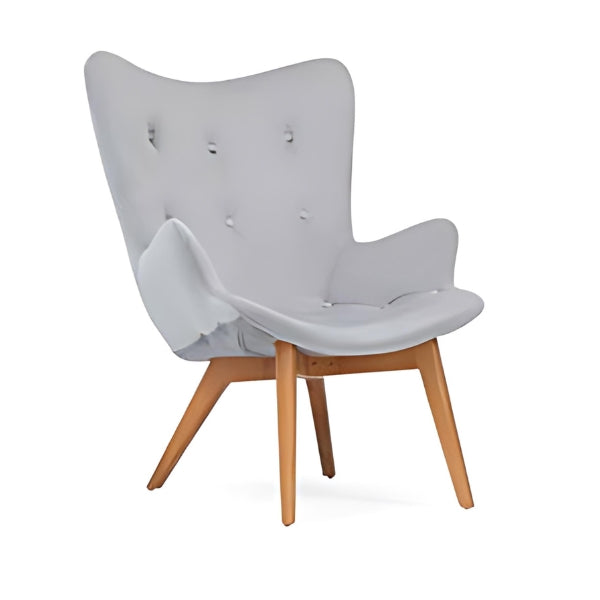 Contemporary Comfort: The Light Gray Tufted Accent Chair with Wooden Legs