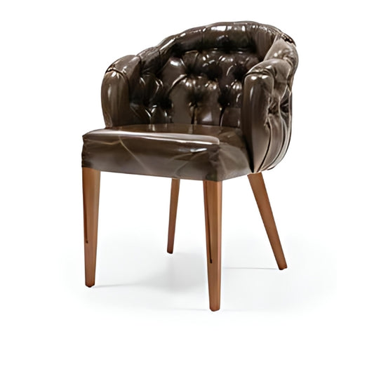 Luxurious Brown Leather Armchair with Tufted Design