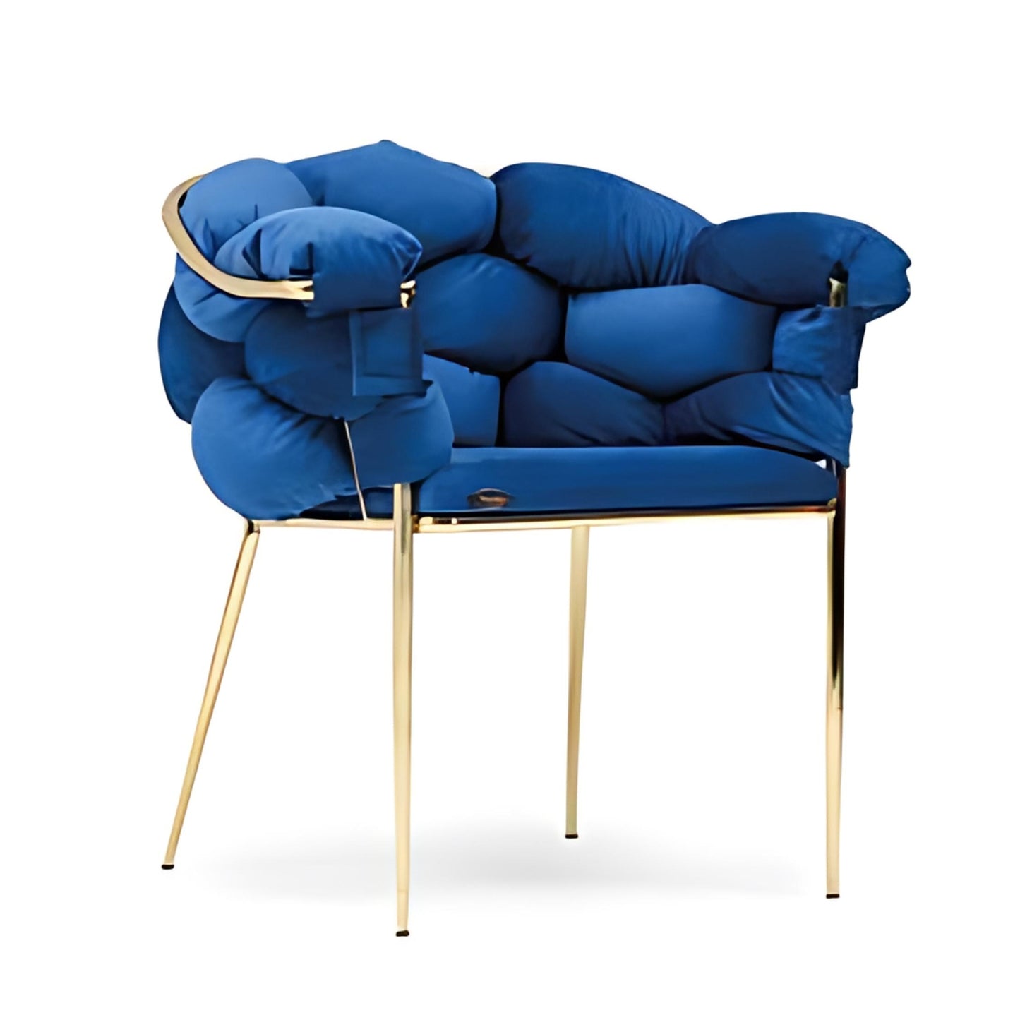 Luxurious Blue Plush Armchair with Gold Frame: A Bold Statement in Comfort and Style