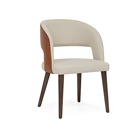 Elegant Cream Upholstered Armchair with Wooden Accents: A Stylish Blend of Comfort and Modern Design