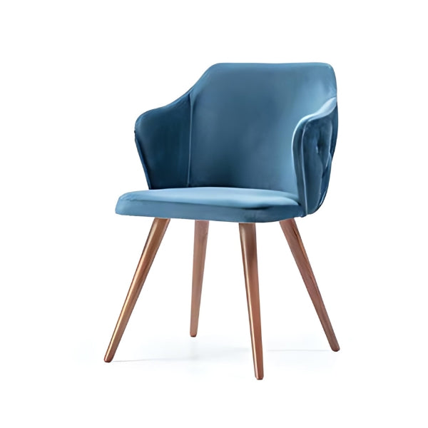 Stylish Blue Velvet Armchair with Wooden Legs: A Luxurious Blend of Comfort and Design