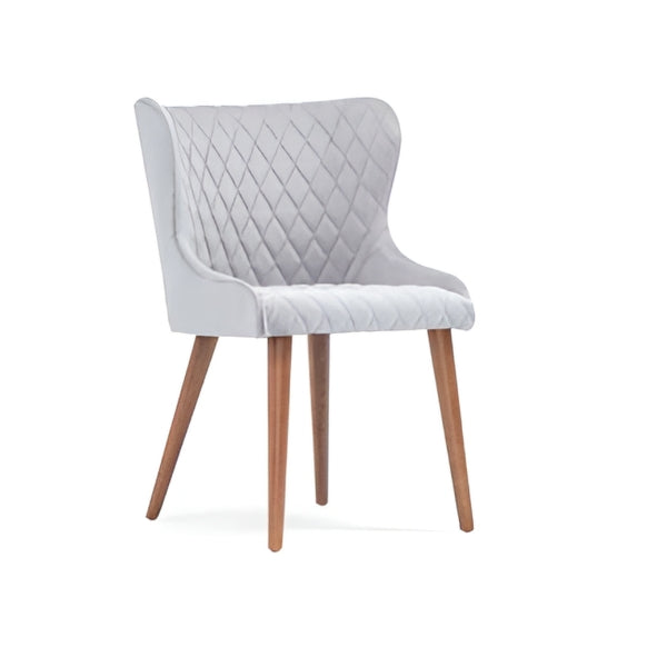 Elegant Gray Diamond Quilted Armchair with Wooden Legs: A Stylish Blend of Comfort and Modern Design