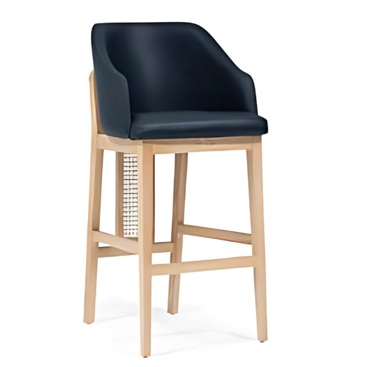 Contemporary Comfort: The Navy Upholstered Bar Stool with Natural Wood Frame