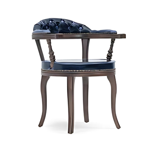 Luxurious Navy Blue Tufted Armchair with Dark Wood Frame