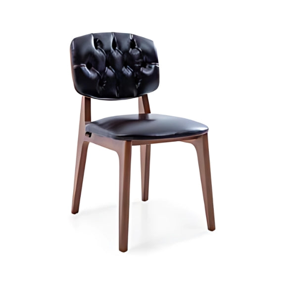 Elegant Black Tufted Dining Chair with Walnut Legs