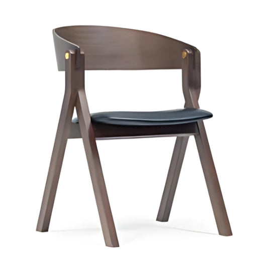 Contemporary Dark Wood Armchair with Black Leather Seat