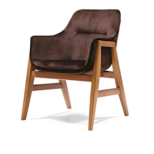 Modern Brown Upholstered Armchair with Wooden Frame