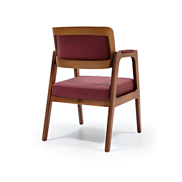 Elegant Burgundy Upholstered Armchair with Light Wood Frame