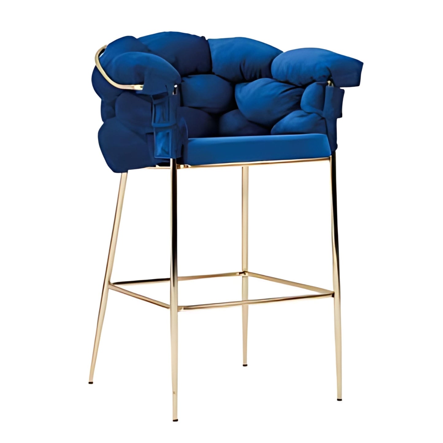 Luxurious Style: The Blue Velvet Bar Stool with Gold Accents