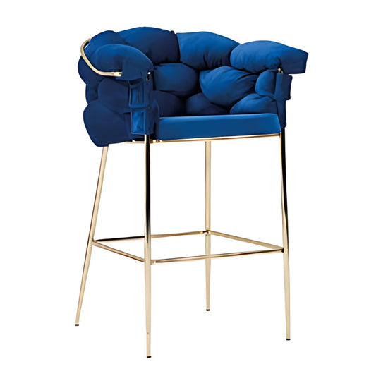 Luxurious Style: The Blue Velvet Bar Stool with Gold Accents