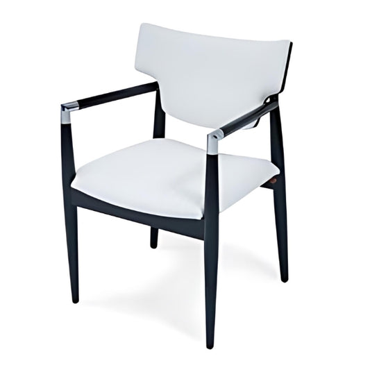 Modern White Upholstered Armchair with Black Frame