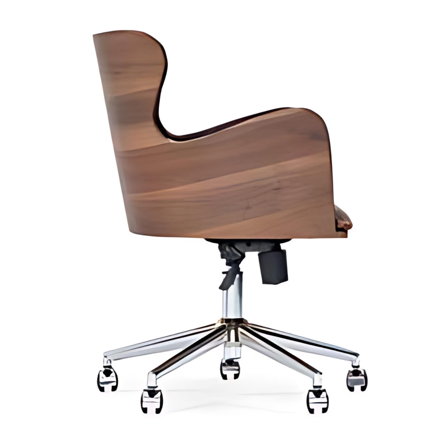 Luxurious Brown Leather Office Chair with Wooden Accents: A Stylish and Comfortable Choice