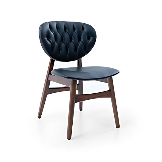 Modern Black Tufted Dining Chair with Walnut Legs