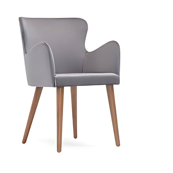 Modern Gray Upholstered Armchair with Wooden Legs: A Chic Blend of Comfort and Style