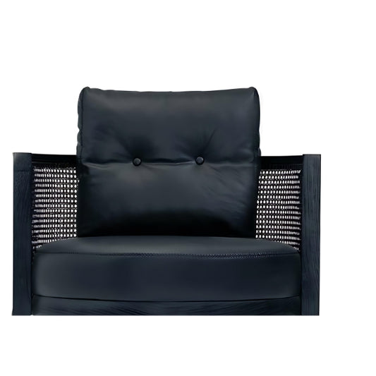 Modern Elegance: The Black Upholstered Accent Chair with Rattan Detail