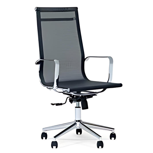 Sleek Modernity: The Black Mesh Executive Office Chair with Chrome Accents