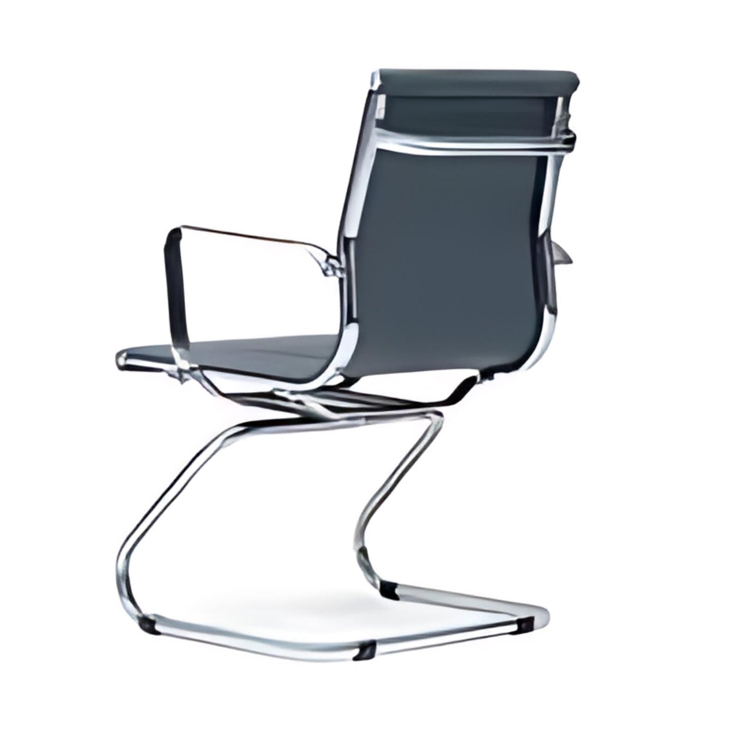 Sleek Simplicity: The Gray Leather Visitor Chair with Chrome Frame