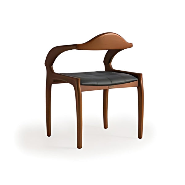 Sleek Black Upholstered Armchair with Curved Walnut Frame