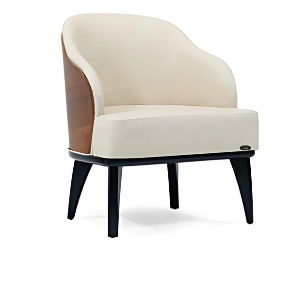 Elegant Fusion: The Cream Upholstered Accent Chair with Wooden Back and Black Legs