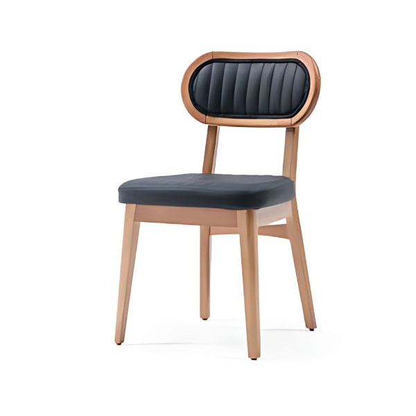 Stylish Black Ribbed Upholstered Chair with Light Wood Frame